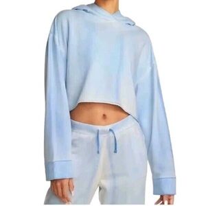 Nike Yoga Luxe Blue Tie Dye Lightweight Crop Hooded Sweatshirt L hoodie